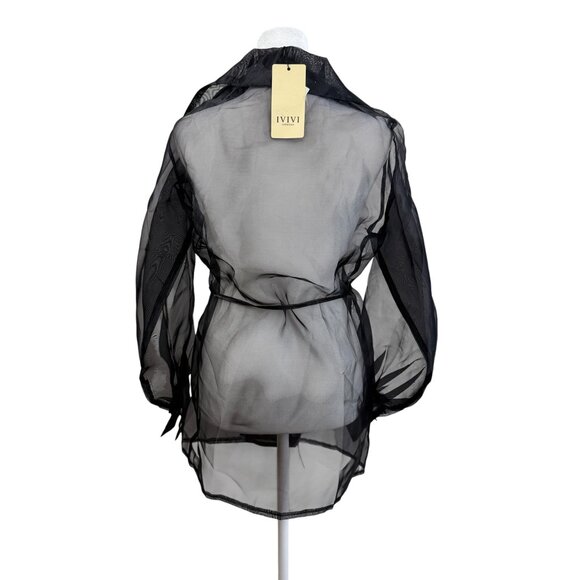 NWT IVIVI Collection Sheer Black Organza Trench Jacket - Picture 5 of 8